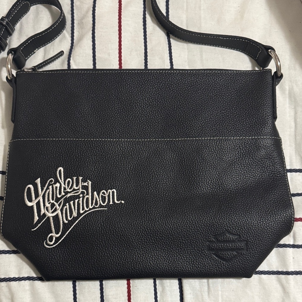 Harley-Davidson Black Crossbody Bag with White Script Logo